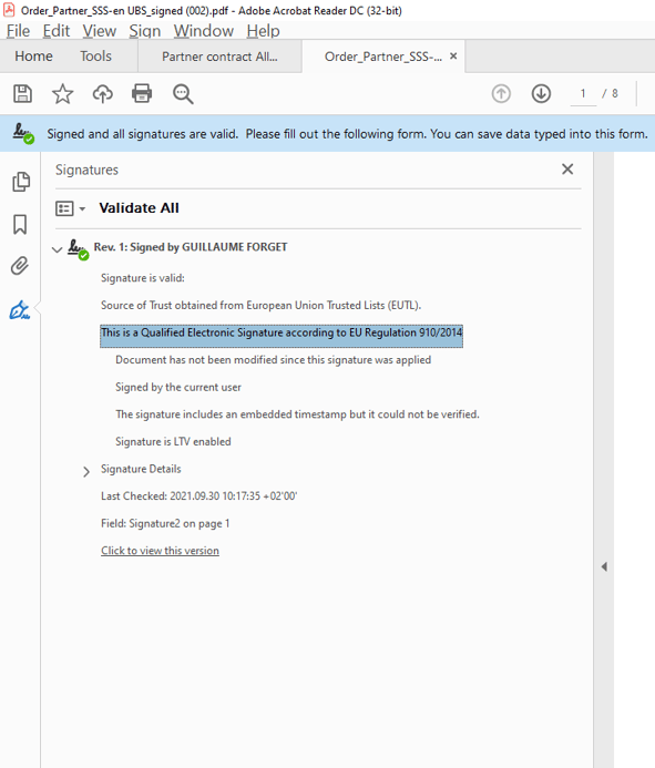 This confirms that this is a Qualified Electronic Signature according to EU Regulartion (eIDAS). Such verification would have saved Stadler! 